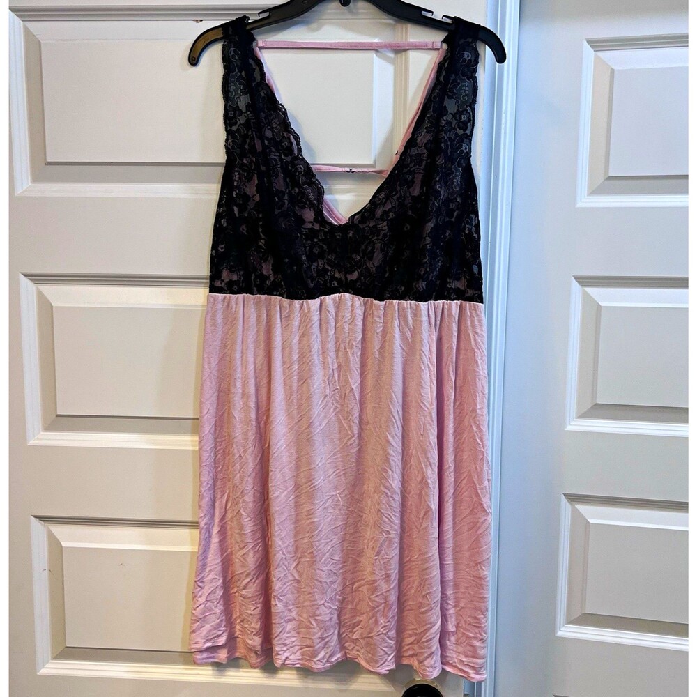 Cacique Women’s Pink/Black Lace Babydoll Adjustable Straps Nylon/Spandex 22/24